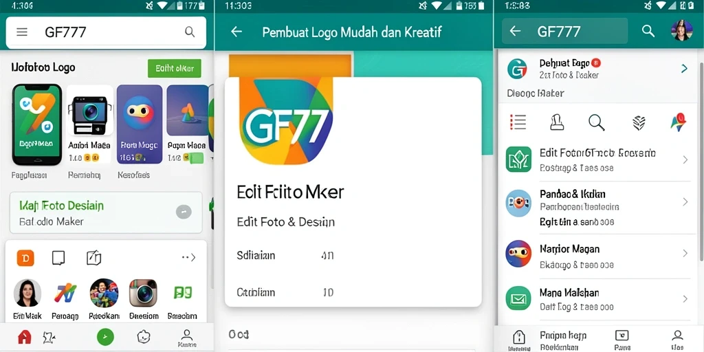 Tampilan antarmuka GF777 yang intuitif untuk pembuatan logo.